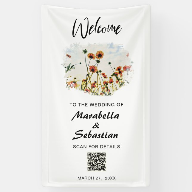 Banderoles *~* BIENVENUE Mariage Poppy Floral AR9 (Vertical)