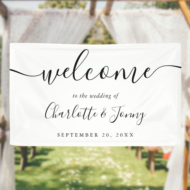 Banderoles Bienvenue Mariage Script Noir Et Blanc (Black And White Script Wedding Welcome Banner)