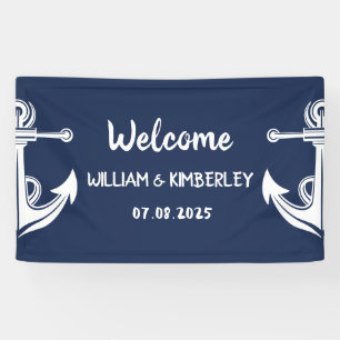 Banderoles Bienvenue Nautical Navy Blue Ancre Mariage
