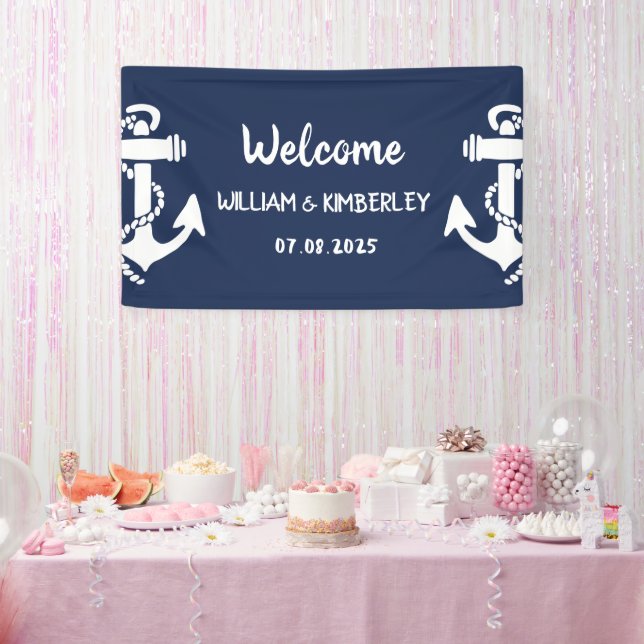 Banderoles Bienvenue Nautical Navy Blue Ancre Mariage (Fête)
