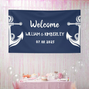 Banderoles Bienvenue Nautical Navy Blue Ancre Mariage