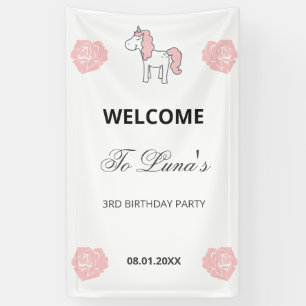 Banderoles Bienvenue personnalisée Licorne Anniversaire Rose