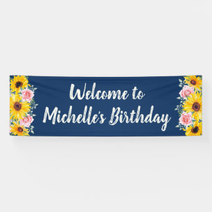 Banderoles Bienvenue pour l'anniversaire avec des roses roses