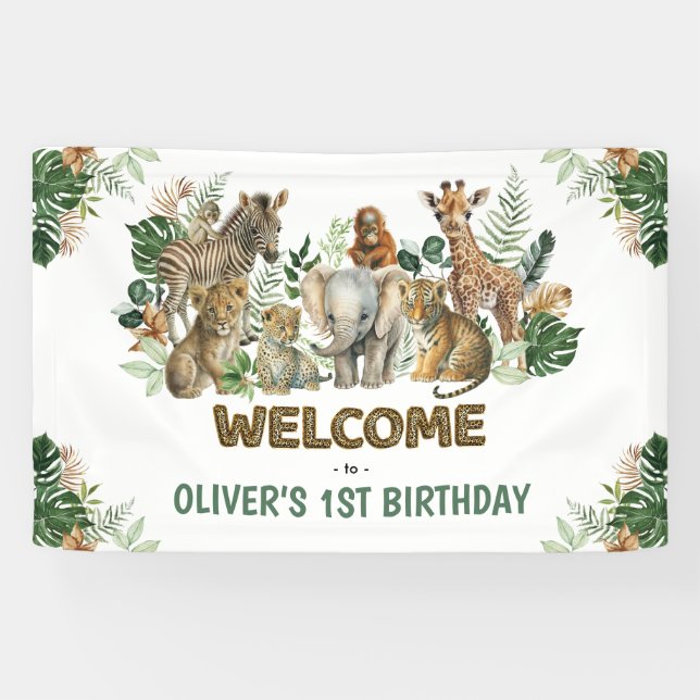 Banderoles Bienvenue pour l'anniversaire de la Jungle Safari  (Horizontal)