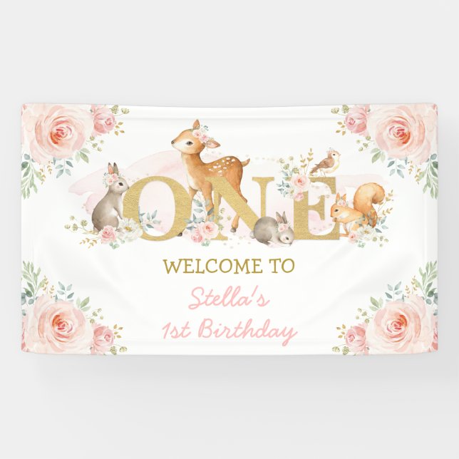 Banderoles Bienvenue pour le 1er anniversaire Animaux de la f (Horizontal)