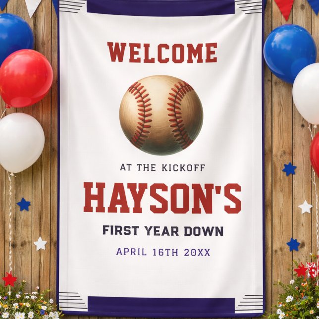 Banderoles Bienvenue pour le 1er anniversaire de First Year D (First Year Down Baseball 1st Birthday Party Banner)