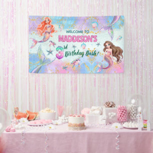 Banderoles Bienvenue pour les 3 ans Sirènes Paillettes Rose V