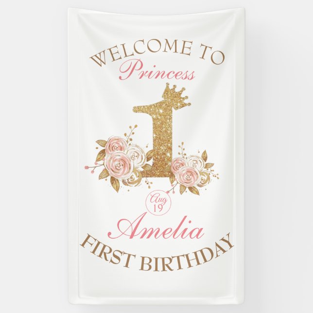 Banderoles Bienvenue Princesse 1er anniversaire (Vertical)