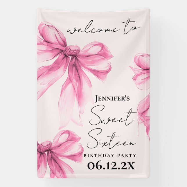 Banderoles Bienvenue Ruban Rose Coquette Script Douce 16 Ans  (Verticale)