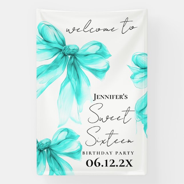 Banderoles Bienvenue Turquoise Arc Coquette Script Sweet 16  (Verticale)