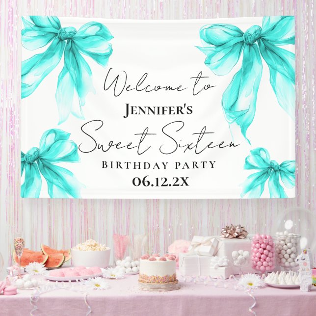 Banderoles Bienvenue Turquoise Arc Coquette Script Sweet 16  (Fête)