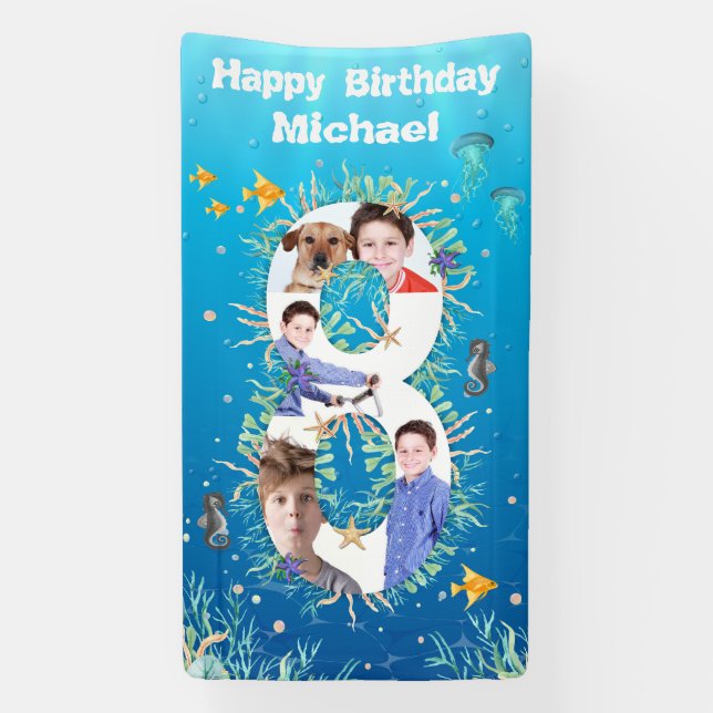 Banderoles Big 8th Birthday Under the Sea Photo Collage (Verticale)