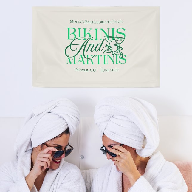 Banderoles Bikinis et Martinis - Fun Bachelorette Party (Bikinis and Martinis banner with modern green font – perfect for bachelorette or bridal celebrations)