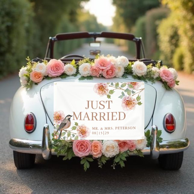 Banderoles Bird in Flowers Just Married Car Banner (Créateur téléchargé)