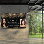 Banderoles Birthday black photo gold glitter friends twins<br><div class="desc">A banner for a girly and glamorous birthday party for two girls, women. A chic black background with faux gold glitter dust. Add your own 2 two photos of the birthday girls. Text: Happy Birthday. The word Birthday and the names are written with a modern hand lettered style script. Can...</div>