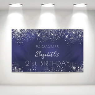 Banderoles Birthday navy blue silver glitter dust monogram