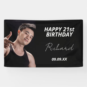 Banderoles Birthday party custom photo black white modern guy