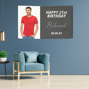 Banderoles Birthday party custom photo gray modern guy