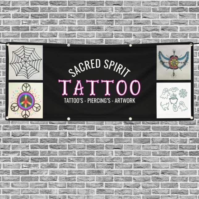 Banderoles Black 4 Photo Modern White Text Tattoo Shop Banner (Créateur téléchargé)