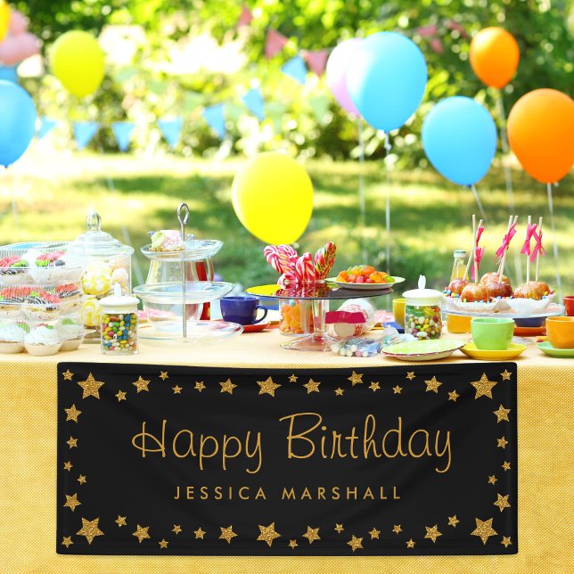 Banderoles Black and Gold Stars Joyeux anniversaire (Créateur téléchargé)