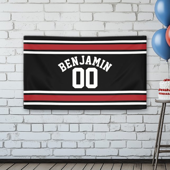 Banderoles Black and Red Sports Jersey Nom personnalisé Numér (Custom Birthday Banner)