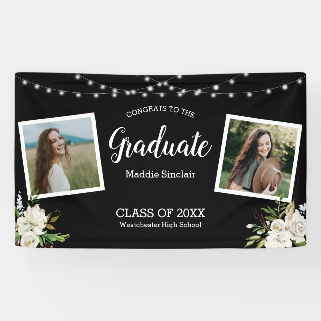 Banderoles Black Deux Photo Floral String Lights Graduation B (Horizontal)