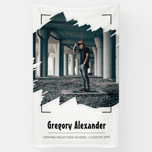 Banderoles Black Edgy Abstrait Brushstroke Photo Graduation (Vertical)