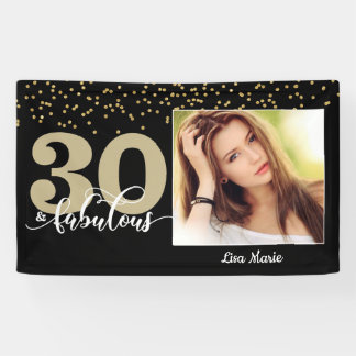 Banderoles Black Gold 30 et Fabulous Birthday Photo Banner