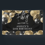 Banderoles Black Gold 50th Birthday Welcome<br><div class="desc">Créez votre propre bannière de fête d'anniversaire ! Personnalisez ce design avec votre propre texte. Vous pouvez customiser cette conception en sélectionnant le lien "customiser plus loin" si vous le souhaitez.</div>