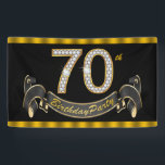Banderoles Black Gold 70th Birthday Party<br><div class="desc">Bandeau de fête du 70e anniversaire avec de beaux numéros de diamants or et de jolies bannière noir et or sur un arrière - plan noir et or. Vous pouvez changer la couleur de l'arrière - plan, changer la taille de la bannière et ajouter du texte pour personnaliser cette élégante...</div>