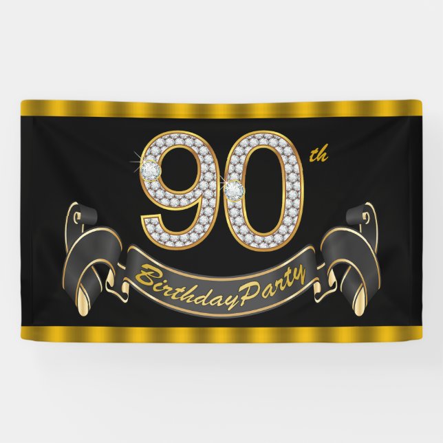 Banderoles Black Gold 90th Birthday Party (Horizontal)