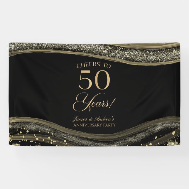 Banderoles Black Gold Agate 50th Wedding Anniversary Party (Horizontal)