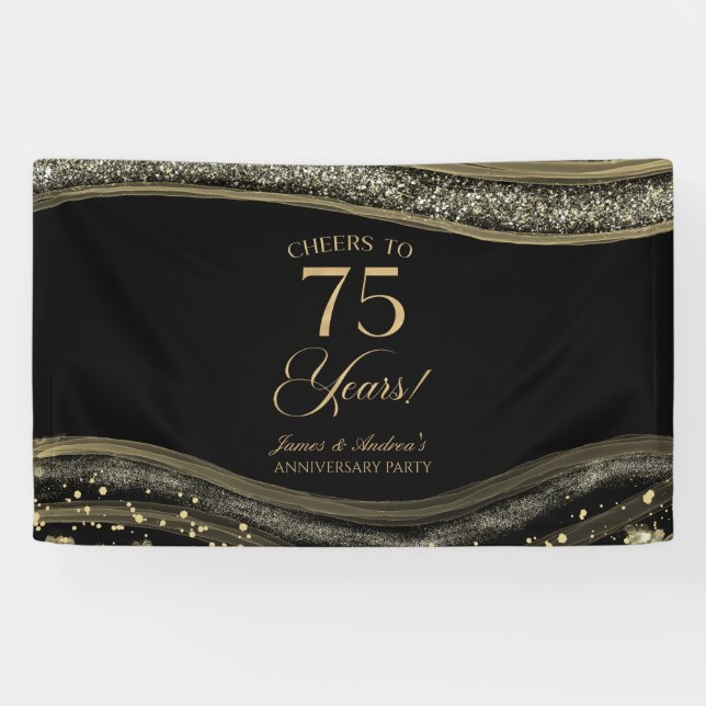 Banderoles Black Gold Agate 75th Wedding Anniversary Party (Horizontal)