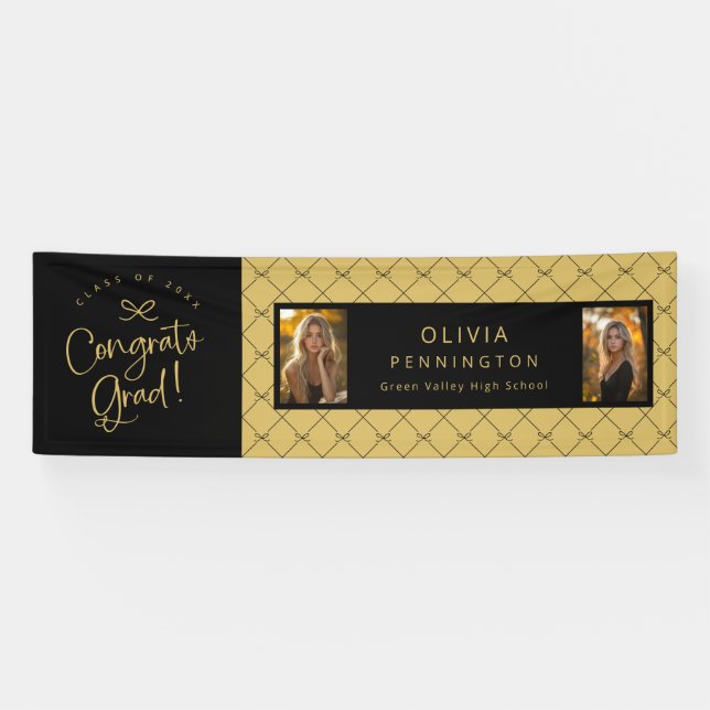 Banderoles Black Gold Bows 2 Photo Fêtes Grad Party Banner (Horizontal)