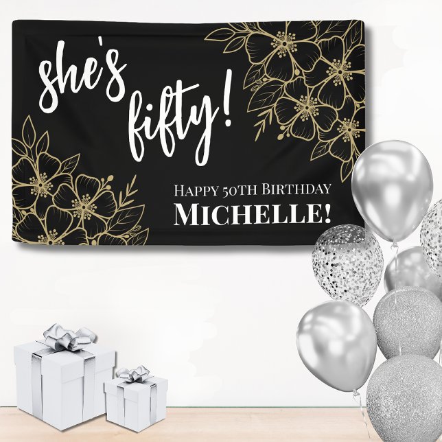 Banderoles Black Gold Cinquante 50e anniversaire (Fifty Black Gold 50th Birthday Party Banner)