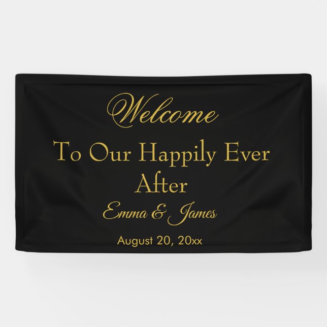 Banderoles Black & Gold Elegant Happy Jamais Après Mariage  (Horizontal)