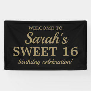 Banderoles Black Gold Girl's Sweet 16 Anniversaire Bienvenue