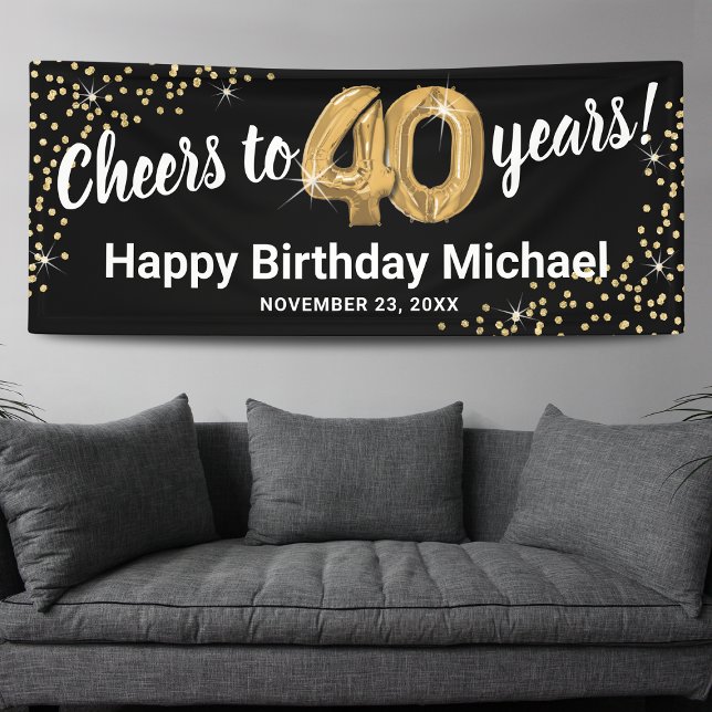 Banderoles Black Gold Glitter 40e Anniversaire (Créateur téléchargé)