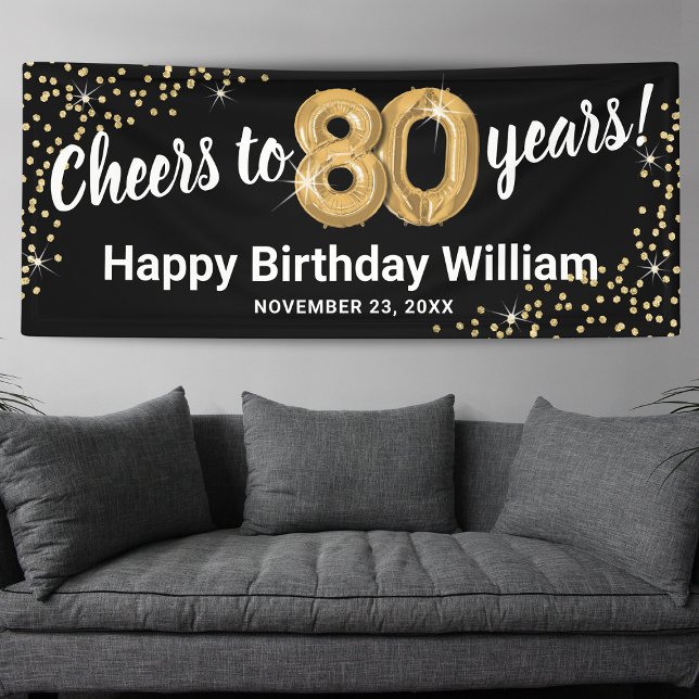 Banderoles Black Gold Glitter 80e Anniversaire (Créateur téléchargé)