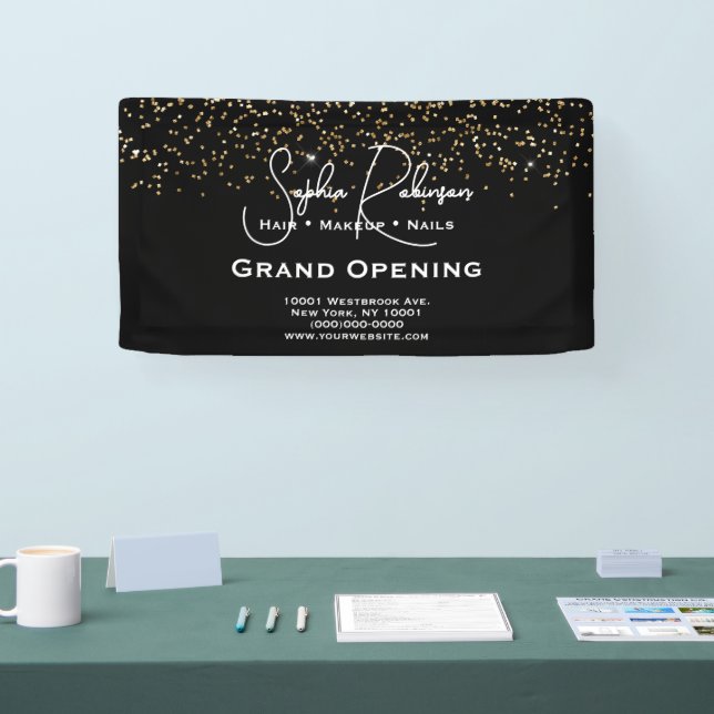 Banderoles Black & Gold Glitter Salon Grand Opening Banner (Salon professionnel)