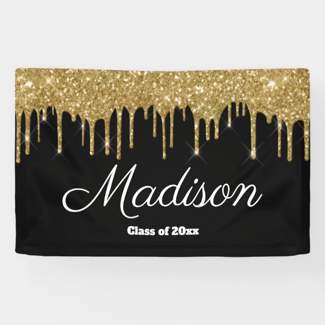 Banderoles Black Gold Graduation Party Backdrop Class de 2025 (Horizontal)