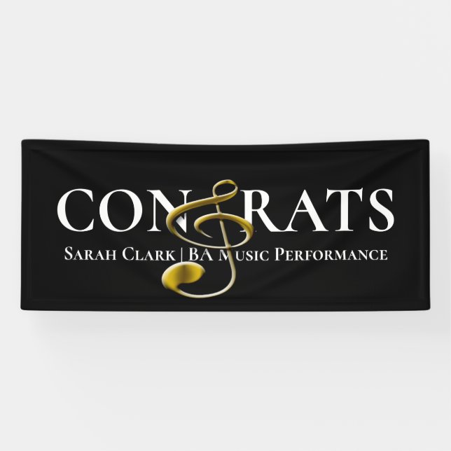 Banderoles Black Gold Music Graduation Treble Clef Customisé (Horizontal)