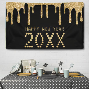 Banderoles Black & Gold Parties scintillant Drip Bonne année