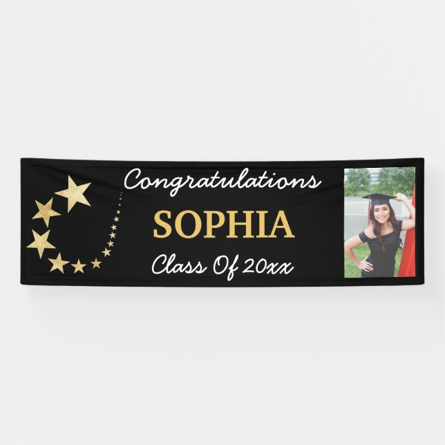 Banderoles Black Gold Star Classe de graduation photo de 2021 (Horizontal)