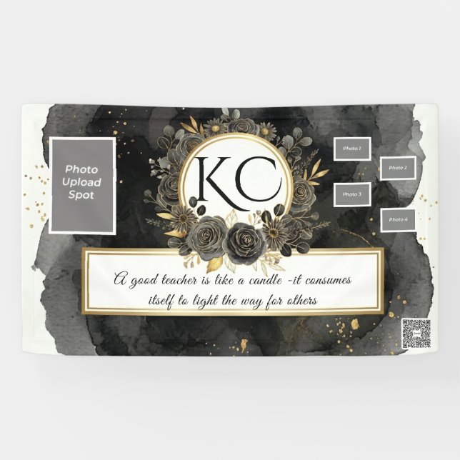 Banderoles Black Gold Teacher Appreciation Photo Banner (Horizontal)