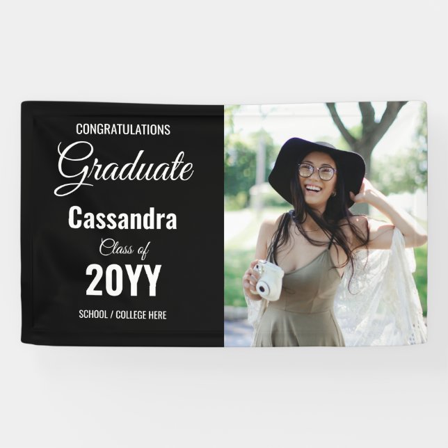 Banderoles Black Modern Classic Photo Graduation (Horizontal)
