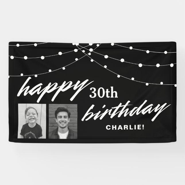 Banderoles Black Modern Photo Any Birthday Party (Horizontal)