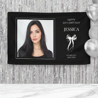 Banderoles Black Modern Photo Trente Bow Joyeux 30e anniversa