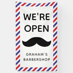 Banderoles Black Mustache Barbershop Strips Open