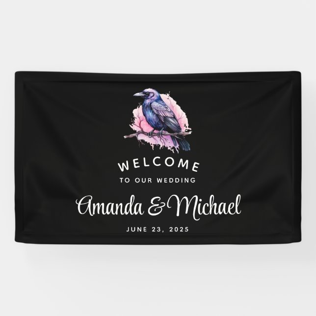 Banderoles Black Raven sur un Mariage de succursale Bienvenue (Horizontal)